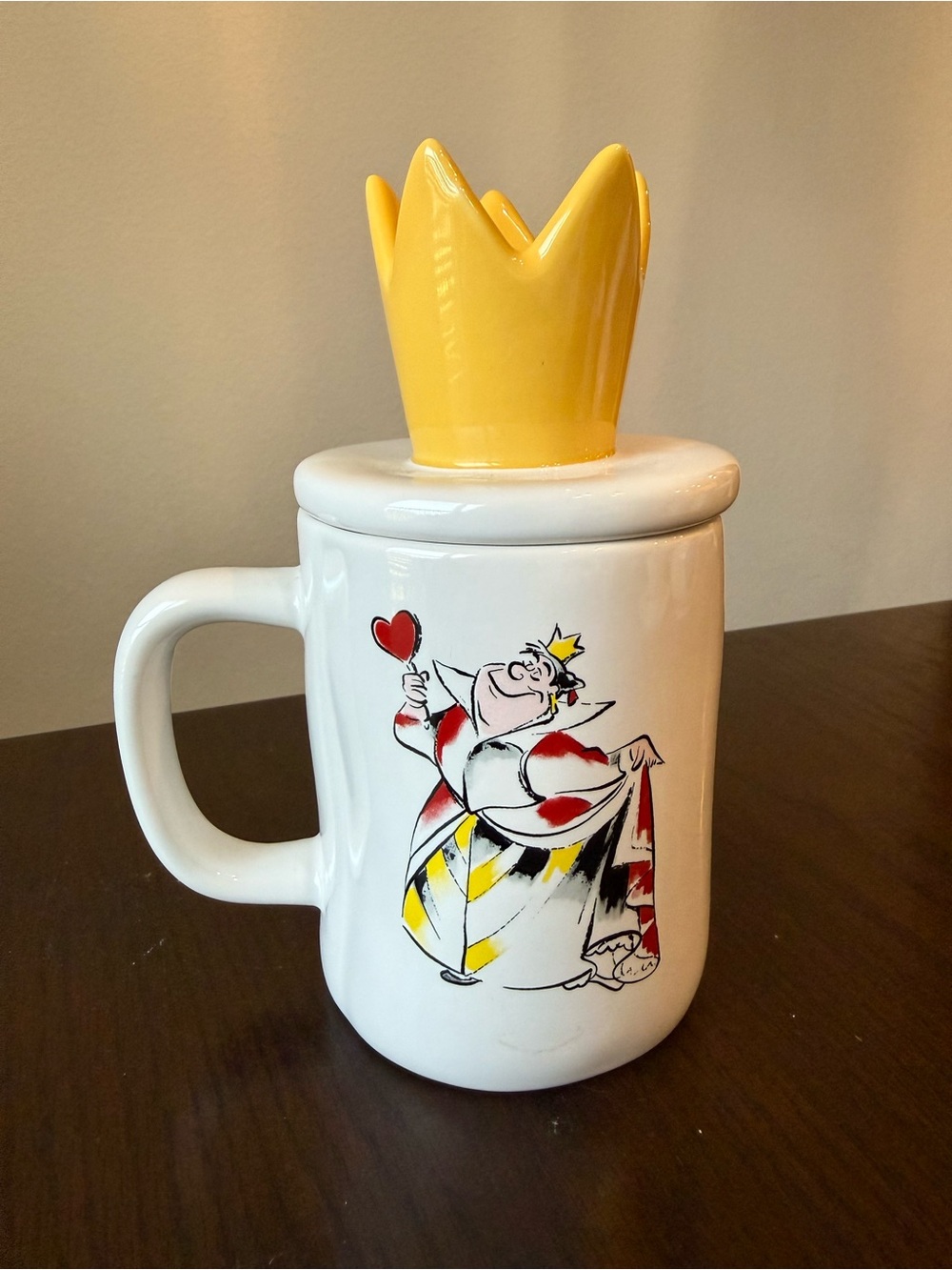 Rae Dunn x Disney Alice in Wonderland "Queen of Hearts" Ceramic Mug & Crown Lid